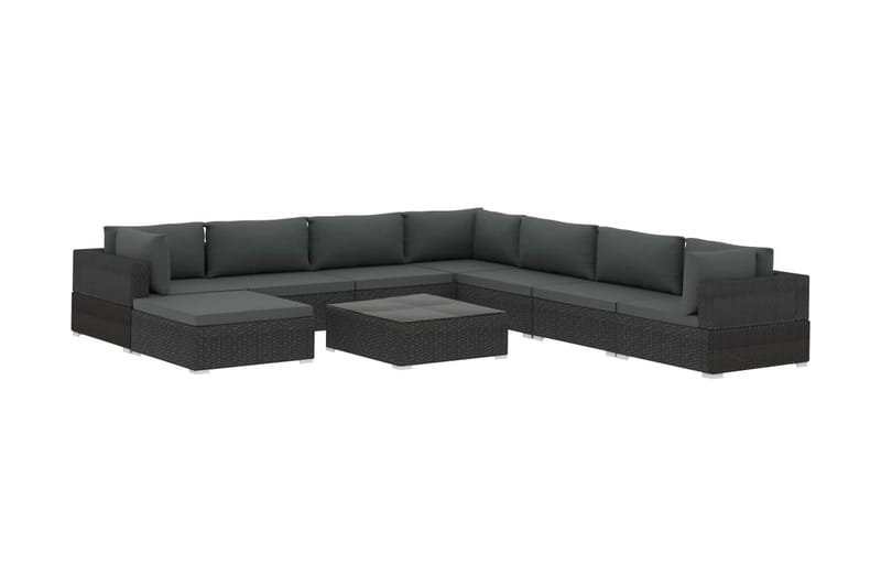 Haveloungesæt 9 dele med hynder polyrattan sort - Sort - Havemøbler - Loungemøbler - Sofagrupper udendørs