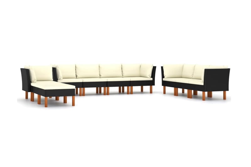 loungesæt til haven 10 dele med hynder polyrattan sort - Sort - Havemøbler - Loungemøbler - Loungesæt