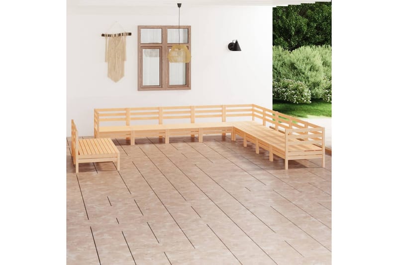 loungesæt til haven 11 dele massivt fyrretræ - Brun - Havemøbler - Loungemøbler - Loungesæt
