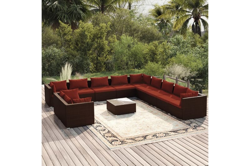 loungesæt til haven 12 dele med hynder polyrattan brun - Brun - Havemøbler - Loungemøbler - Loungesæt