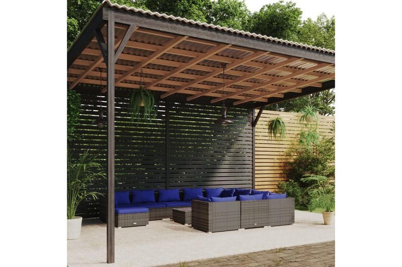 loungesæt til haven 12 dele med hynder polyrattan grå - Grå - Havemøbler - Loungemøbler - Loungesæt