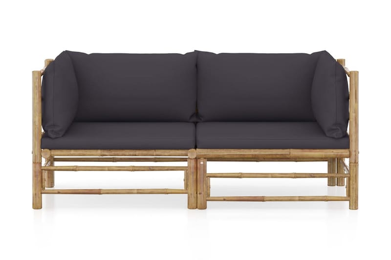 Loungesæt til haven 2 dele med mørkegrå hynder bambus - Brun - Havemøbler - Loungemøbler - Loungesæt