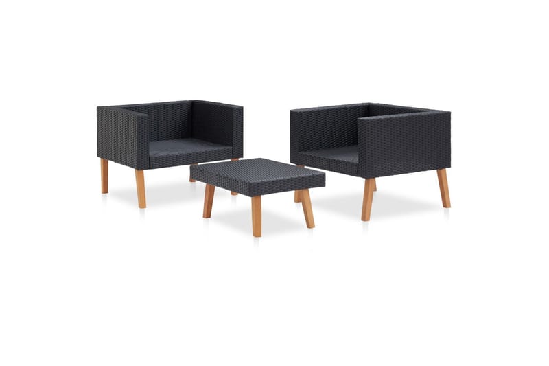 loungesæt til haven 3 dele med hynder polyrattan sort - Sort - Havemøbler - Loungemøbler - Loungesæt