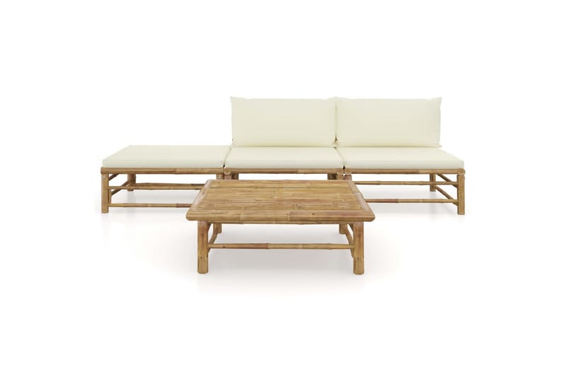 Loungesæt til haven 4 dele med cremehvide hynder bambus - Brun - Havemøbler - Loungemøbler - Sofagrupper (ude)