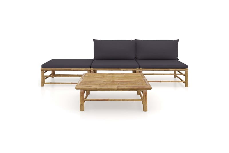 Loungesæt til haven 4 dele med mørkegrå hynder bambus - Brun - Havemøbler - Loungemøbler - Sofagrupper (ude)