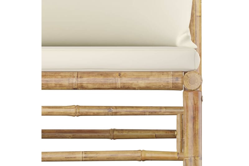 Loungesæt til haven 5 dele med cremehvide hynder bambus - Brun - Havemøbler - Loungemøbler - Loungesæt