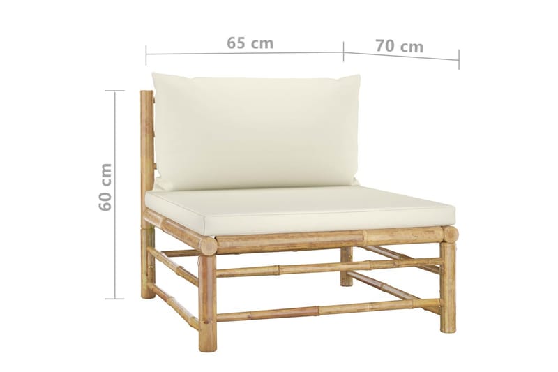 Loungesæt til haven 5 dele med cremehvide hynder bambus - Brun - Havemøbler - Loungemøbler - Loungesæt