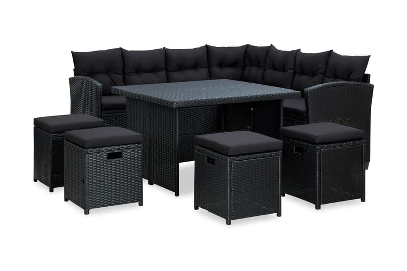 loungesæt til haven 6 dele med hynder polyrattan sort - Sort - Havemøbler - Loungemøbler - Loungesæt