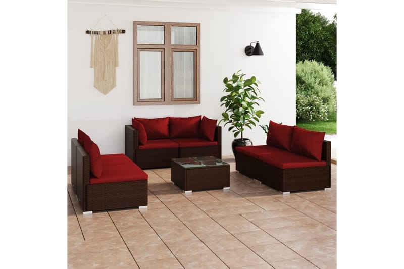 loungesæt til haven 7 dele med hynder polyrattan brun - Brun - Havemøbler - Loungemøbler - Loungesæt