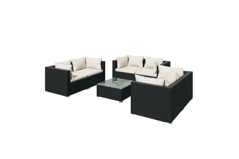 loungesæt til haven 7 dele med hynder polyrattan sort - Sort - Havemøbler - Loungemøbler - Loungesæt