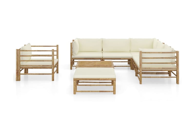 Loungesæt til haven 8 dele med cremehvide hynder bambus - Brun - Havemøbler - Loungemøbler - Sofagrupper (ude)
