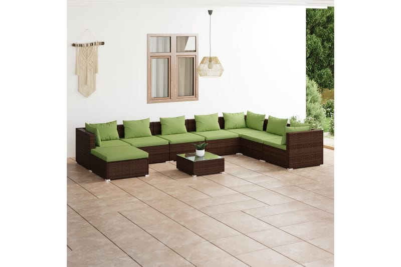 loungesæt til haven 9 dele med hynder polyrattan brun - Brun - Havemøbler - Loungemøbler - Loungesæt