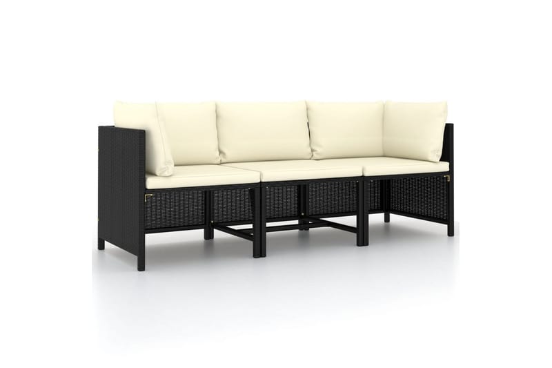 3-personers havesofa med hynder polyrattan sort - Havemøbler - Loungemøbler - Loungesæt