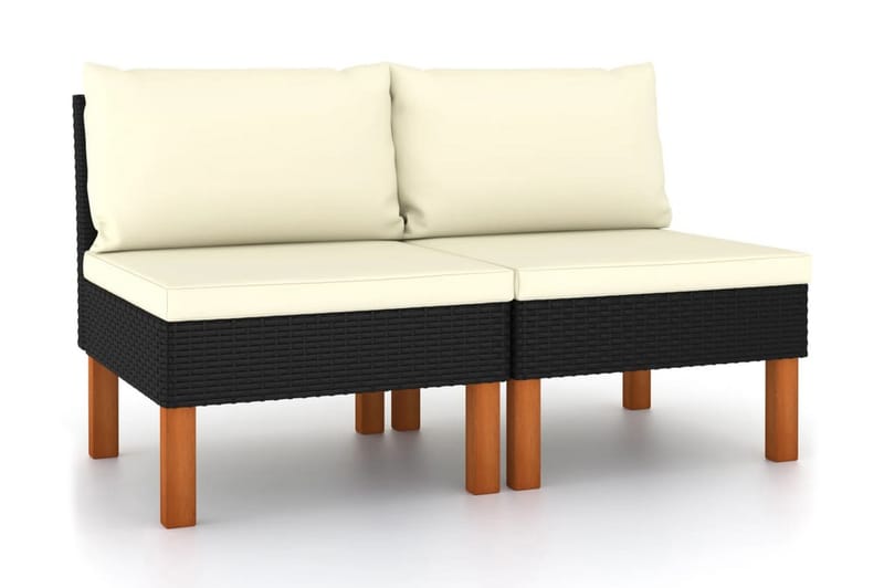 midterdele til sofa 2 stk. polyrattan og eukalyptustræ - Sort - Havemøbler - Loungemøbler - Moduler - Midtermodul havesofa