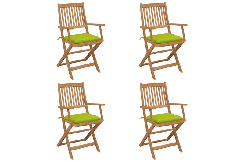 foldbare havestole 4 stk. med hynder massivt akacietræ - Grøn - Havemøbler - Solafskærmning - Markiser
