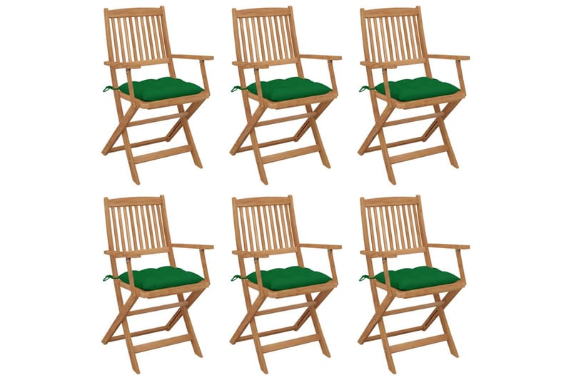 foldbare havestole 6 stk. med hynder massivt akacietræ - Grøn - Havemøbler - Solafskærmning - Markiser