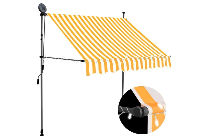 foldemarkise manuel betjening med LED 200 cm hvid og orange - Flerfarvet - Havemøbler - Solafskærmning - Markiser - Vinduesmarkise