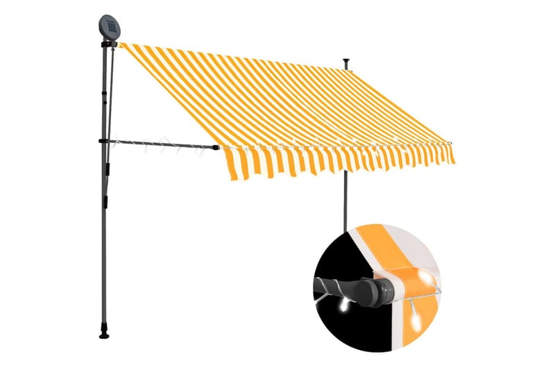 foldemarkise manuel betjening med LED 250 cm hvid og orange - Flerfarvet - Havemøbler - Solafskærmning - Markiser - Vinduesmarkise