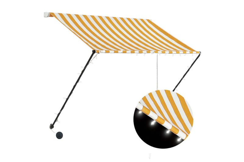 foldemarkise med LED 200x150 cm gul og hvid - Gul - Havemøbler - Solafskærmning - Markiser - Vinduesmarkise