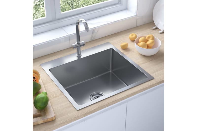 håndlavet køkkenvask med strainer rustfrit stål - Sølv - Havemøbler - Solafskærmning - Markiser - Terrassemarkise