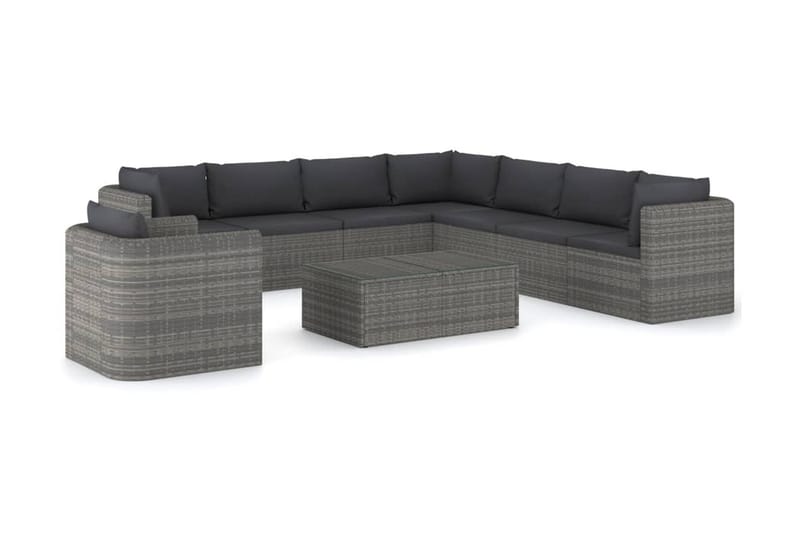 loungesæt til 9 dele med hynder polyrattan grå - | Trademax.dk