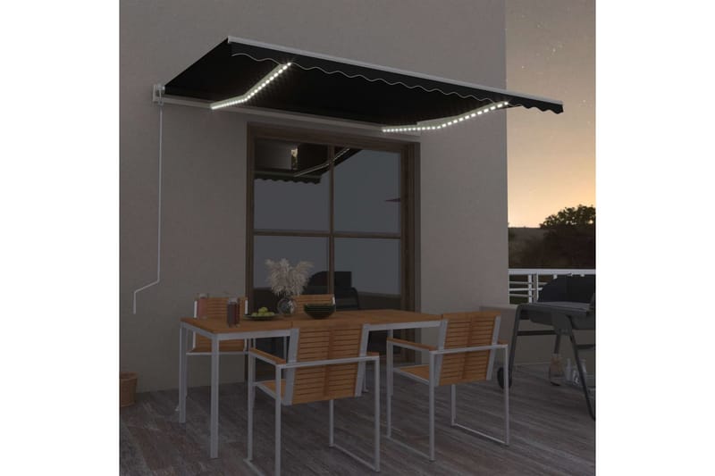 markise m. LED + vindsensor 400x300 cm automatisk - Antracit - Havemøbler - Solafskærmning - Markiser