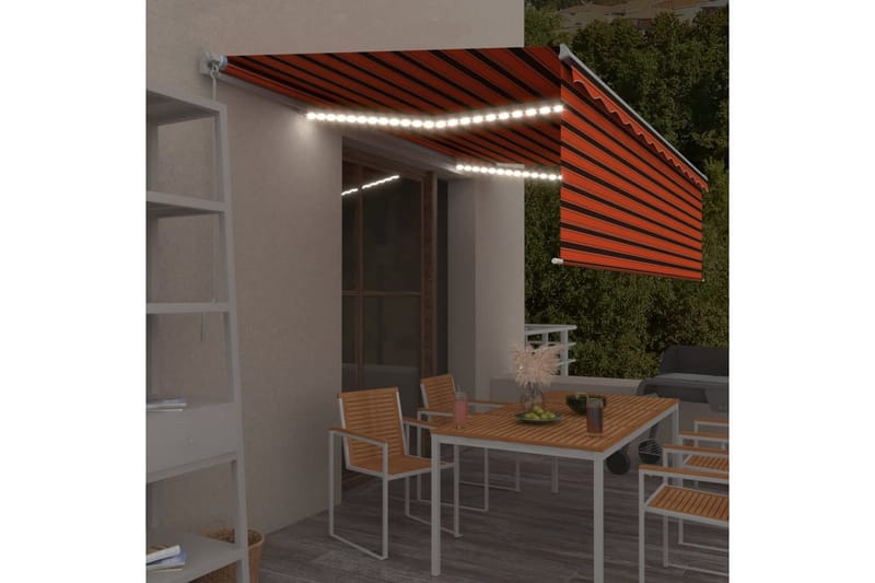 markise m. rullegardin og LED 5x3 m automatisk - Orange - Havemøbler - Solafskærmning - Markiser - Balkonmarkise