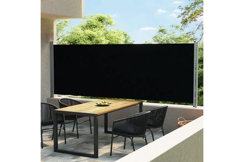 Sammenrullelig sidemarkise til terrassen 600x160 cm sort - Sort - Havemøbler - Solafskærmning - Markiser