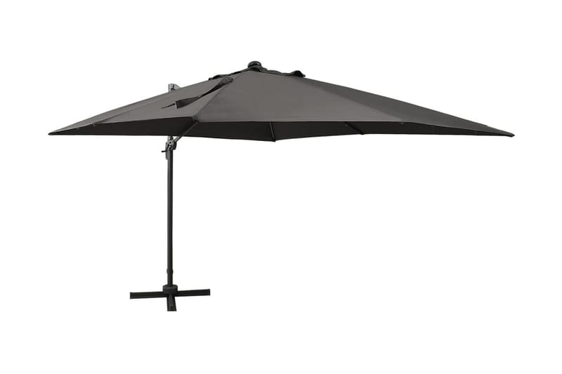 hængeparasol med stang + LED-lys 300 cm antracitgrå - Havemøbler - Solafskærmning - Parasoller - Hængeparasol
