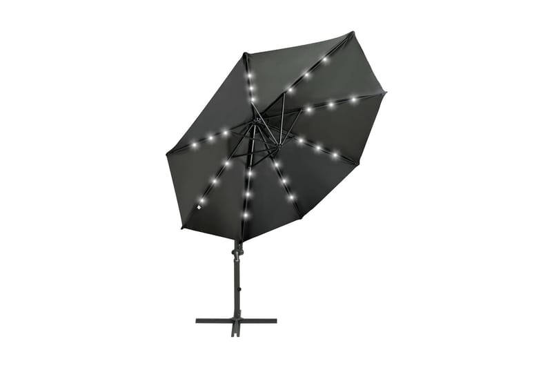 hængeparasol med stang + LED-lys 300 cm antracitgrå - Antracit - Havemøbler - Solafskærmning - Parasoller - Hængeparasol