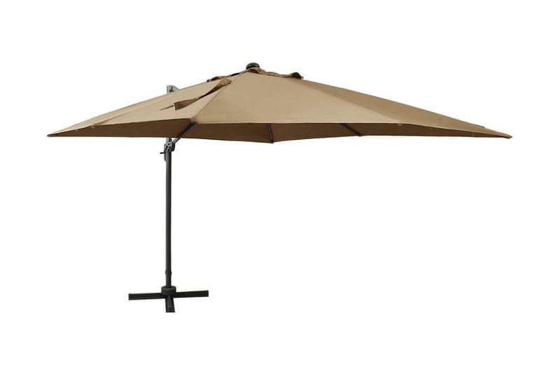 hængeparasol med stang + LED-lys 300 cm gråbrun - Havemøbler - Solafskærmning - Parasoller - Hængeparasol