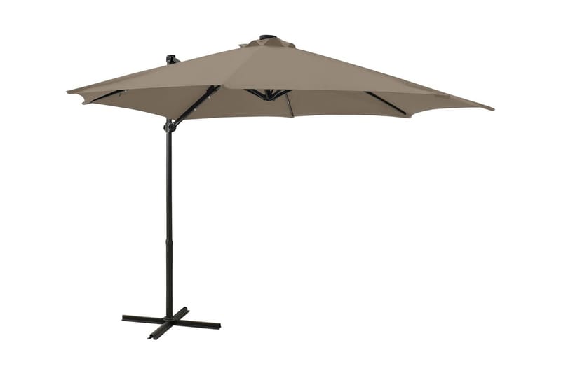 hængeparasol med stang + LED-lys 300 cm gråbrun - Gråbrun - Havemøbler - Solafskærmning - Parasoller - Hængeparasol