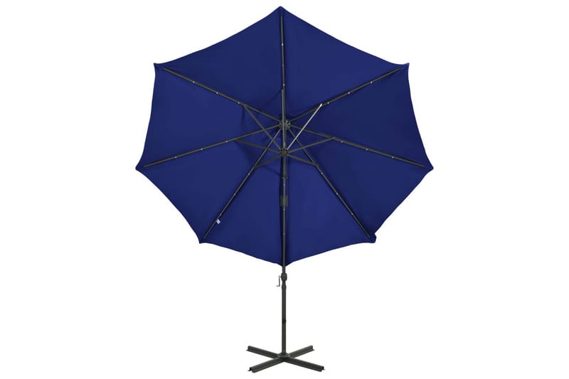 hængeparasol med stang og LED-lys 300 cm azurblå - Blå - Havemøbler - Solafskærmning - Parasoller - Hængeparasol