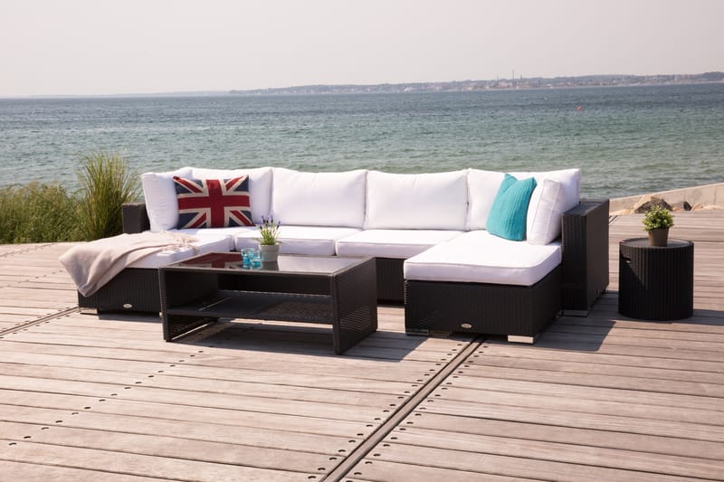 Bahamas Loungesæt 6 Personers+Bord m. Hylde - Sort - Havemøbler - Loungemøbler - Loungesæt