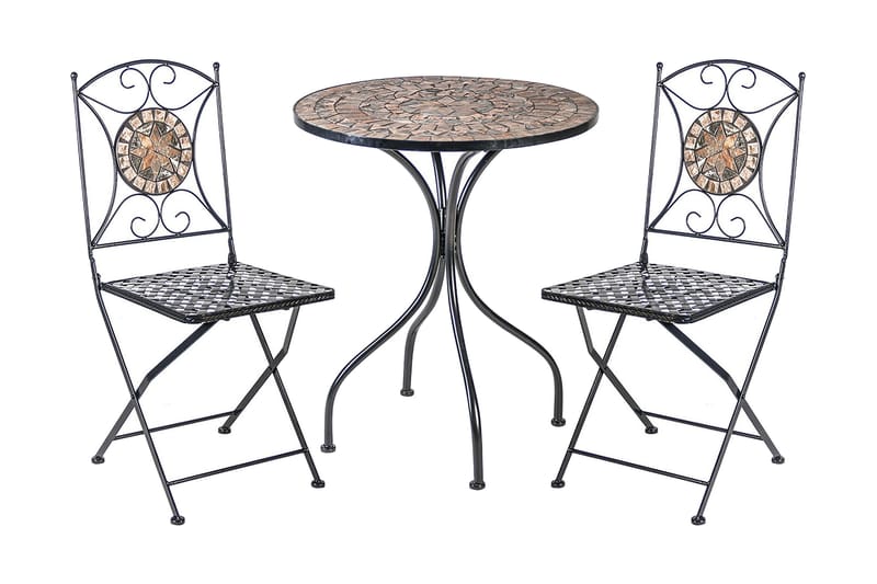 Balkonsæt MOSAIC bord och 2 Stole D60xH70cm - Mørkegrå/Brun/Sort - Havemøbler - Udendørsgruppe - Cafesæt