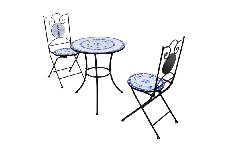 Bistrosæt 3 Dele Keramikfliser Blå Og Hvid - Blå - Havemøbler - Udendørsgruppe - Cafesæt