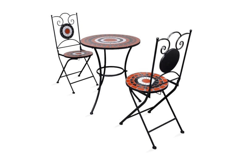 Bistrosæt 3 Dele Keramikfliser Terracotta Og Hvid - Brun - Havemøbler - Havebord - Caféborde