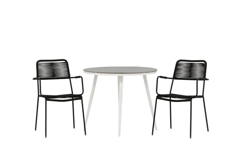 Break Cafesæt Rund 90 cm + 2 Lindos Armstol - Hvid/Grå/Aluminium - Havemøbler - Udendørsgruppe - Cafesæt