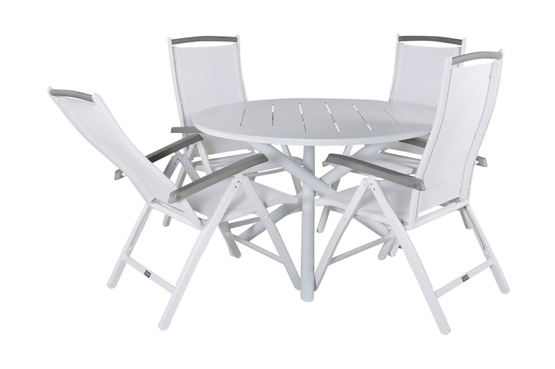 Almedalen Spisebordssæt Rund 120 cm + 4 Anadona Stole - Hvid - Havemøbler - Udendørsgruppe - Havesæt