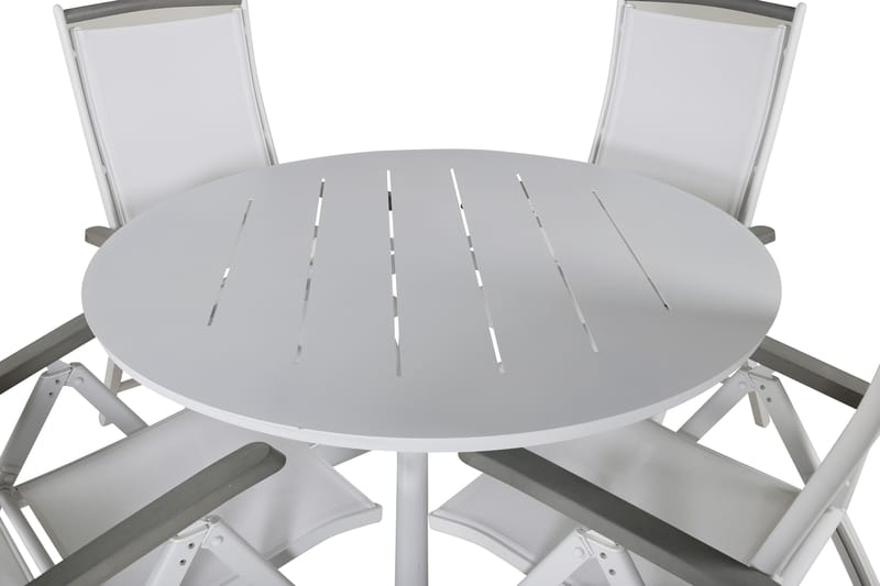 Almedalen Spisebordssæt Rund 120 cm + 4 Anadona Stole - Hvid - Havemøbler - Udendørsgruppe - Havesæt