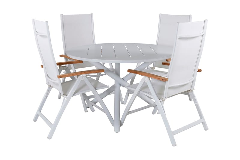 Almedalen Spisebordssæt Rund 120 cm + 4 Panacotta Light Stol - Hvid - Havemøbler - Udendørsgruppe - Havesæt