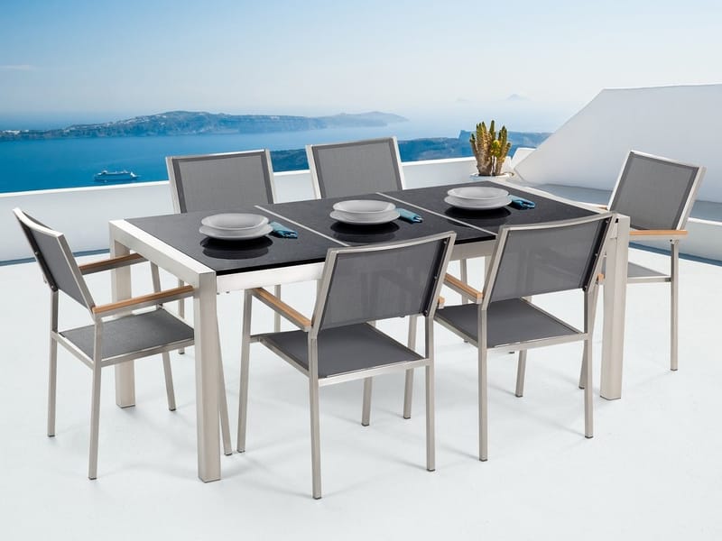 Bacoli Spisebordssæt 180 cm + 6 Stole - Sort - Havemøbler - Udendørsgruppe - Havesæt