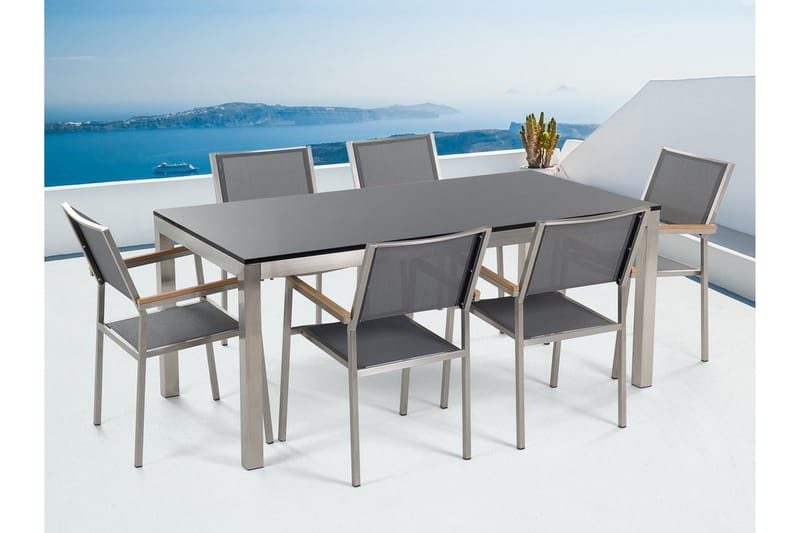 Bacoli Spisebordssæt 180 cm + 6 Stole - Sort - Havemøbler - Udendørsgruppe - Havesæt