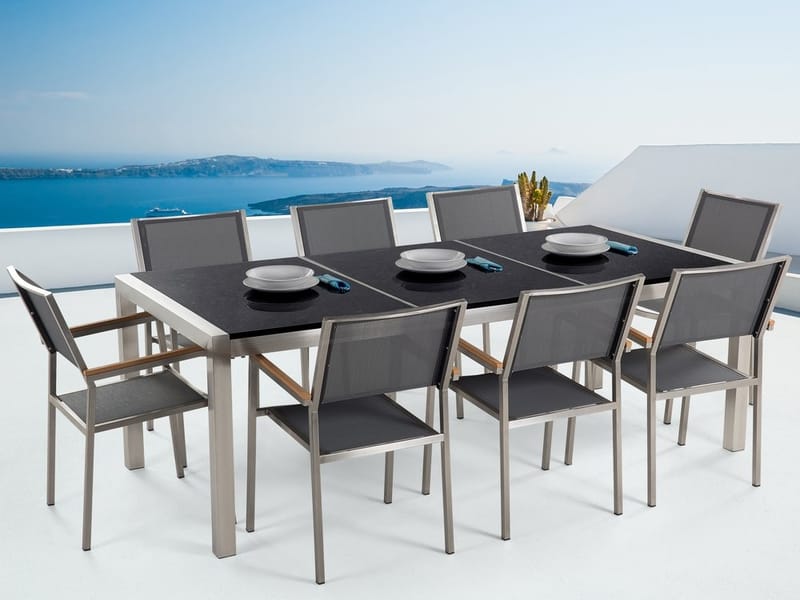 Bacoli Spisebordssæt 220 cm + 8 Stole - Sort - Havemøbler - Udendørsgruppe - Havesæt
