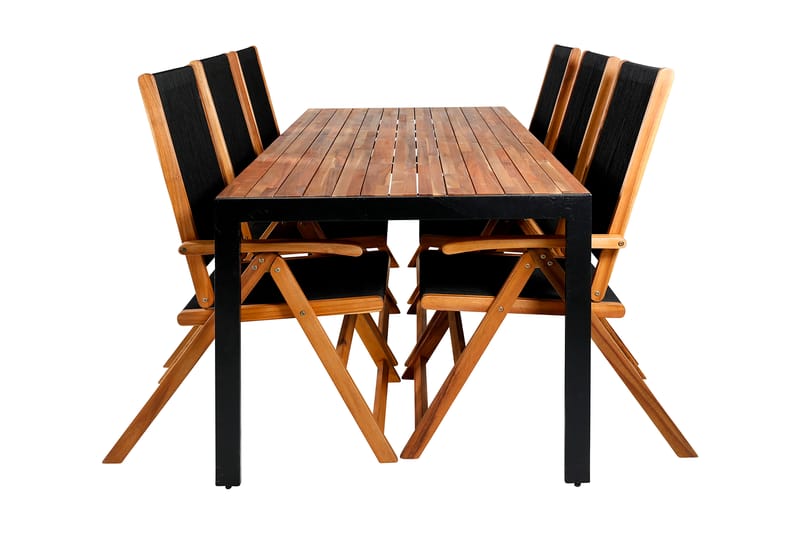 Bounce Spisebordssæt 200 cm + 6 Johnny Positionsstole - Natur/Sort/Akacie - Havemøbler - Udendørsgruppe - Havesæt