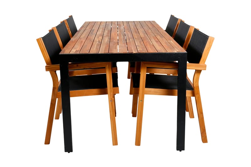 Bounce Spisebordssæt 200 cm + 6 Vendel Stabelstole - Natur/Sort/Teak - Havemøbler - Udendørsgruppe - Havesæt