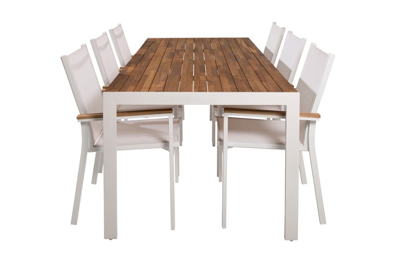 Bounce Spisebordssæt inkl 6 Kongola Armstole - Natur/Hvid - Havemøbler - Udendørsgruppe - Havesæt