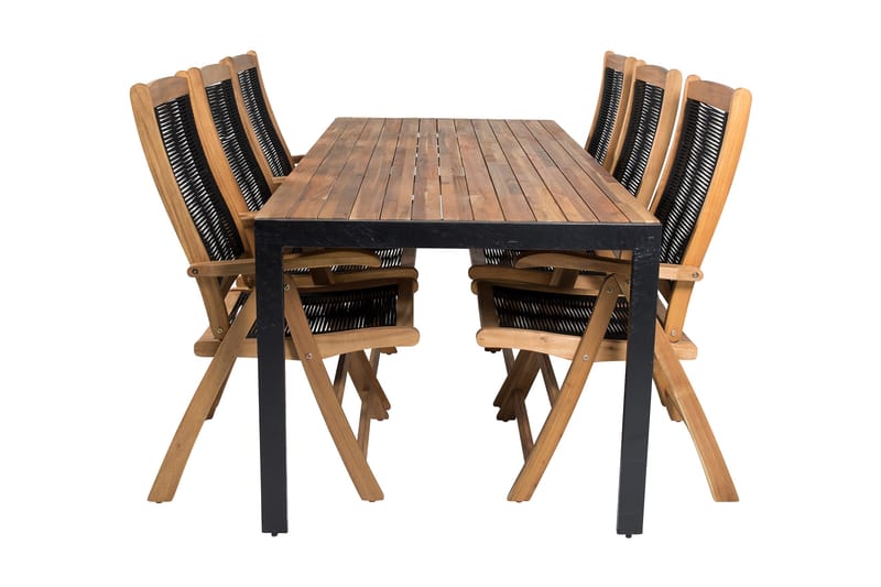 Bounce Spisebordssæt inkl 6 Mowgli 5-positionsstole - Natur/Sort - Havemøbler - Udendørsgruppe - Havesæt