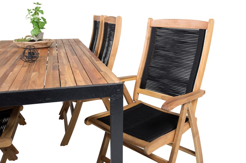 Bounce Spisebordssæt inkl 6 Mowgli 5-positionsstole - Natur/Sort - Havemøbler - Udendørsgruppe - Havesæt