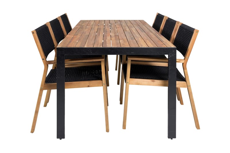 Bounce Spisebordssæt inkl 6 Mufasa Spisebordsstole - Natur/Sort - Havemøbler - Udendørsgruppe - Havesæt